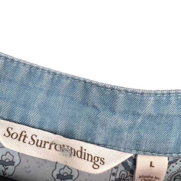 Soft Surroundings LARGE Blue Denim Chambray Long Sleeve Blouse Shirt Top Mature - Picture 2 of 8